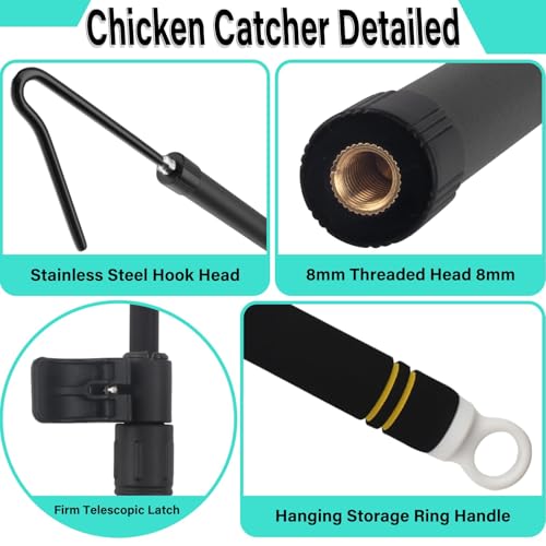 Chicken Catcher Net,37 to 63in Chicken Catcher Leg Hook Extra Long Handle Animal Catcher Pole Heavy Duty with Frosted Tube Extension Pole Poultry Hook Fowl Catcher (Black, 63in) - color: Black, size: 63in