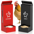 2 Pack Chicken Grit Oyster Shell Feeder, Metal Gravity Feeder with Lid | Wall Hanging Chicks Food Dispenser Chicken Coop Accessories for Hens Ducks Pigeons, Red+Black - color: Red + Black