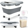 Rice Storage Containers, Collapsible 20 to 30Lbs Food Storage Bin Dispenser with Rolling Wheel and Clear Airtight Lid, BPA Free Flour, Sugar, Cereal and Dog Cat Pet food Containers - color: White