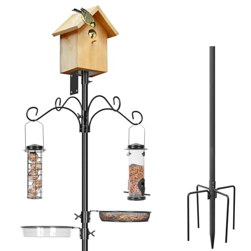 ERYTLLY Bird House Pole Mount Kit 80 Inch 2 Pair Hooks Multi Feeders Bird Bath Feeder Tray - Heavy Duty Adjustable Bluebird Feeder Support Rod Stand Set for Outside, Yard, Garden - size: 80 in with 4 Hooks and Feeders Kit