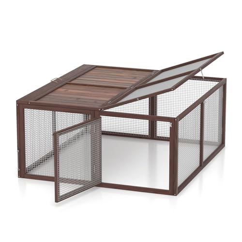GOJOOASIS Wooden Chicken Coop Portable Rabbit Run Foldable Outdoor Pen | Chicken Playpen for Outside, Duck Enclosure, Small Animal Cage with 2 Accesses & Ventilating Wire, for Garden Backyard - color: Carbonized Wood