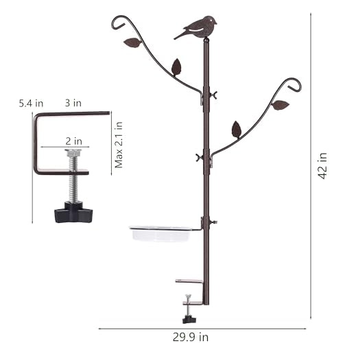 YINGYM Deck Bird Feeder Pole with Bird Bath, Two Adjustable Branches | 42 Inch Porch Multi-Hook Bird Feeder Hanging Kit for Outside Bird Feeder and Plant Hangers - size: 42 Inches without Squirrel Baffle
