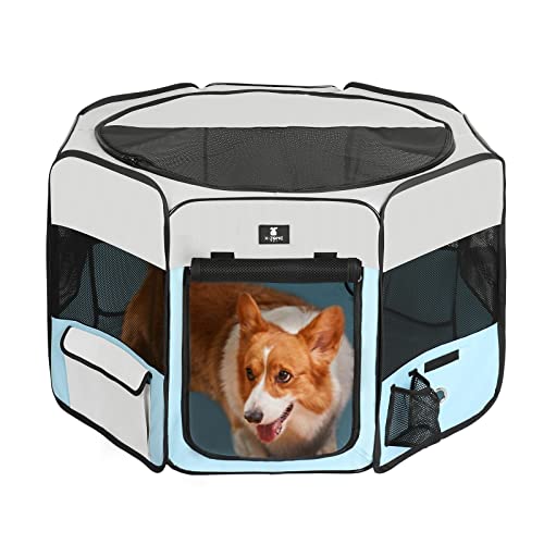 X-ZONE PET Dog Playpen Portable Pet Play Pens for Puppies, Cat, Rabbit, Chicks, Foldable Exercise Play Tent Kennel Crate, Indoor/Outdoor Travel Camping Blue Medium - color: Blue, size: Medium