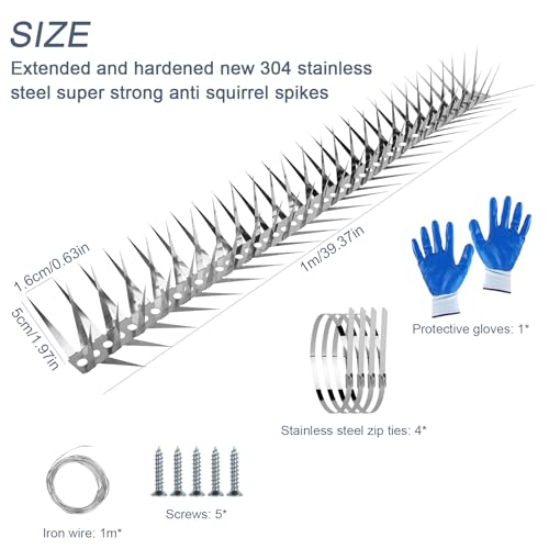 Bird Spikes 3.2 FT Anti Climb Spikes Stainless Steel Bird Squirrel Deterrent | Acts as squirrel baffles for bird feeders, stops squirrels stealing bird food - size: 3.2 FT