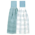 Ritz Premium 100% Cotton Solid and Multi Check Kitchen Tie Towel, Absorbent, Super Soft, and Fast Drying Hang Towel, Set of Two, Dew - color: Dew, size: Solid & Multi Check - 2 Piece