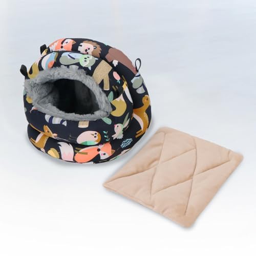 Bird Nest House Winter Warm Bird Bed Hanging Hammock Snuggle Hut for Parakeets Budgies Cockatiels Conures Quaker Parrot (Small, Black) | Soft fleece warm, plastic support plate anti-collapse, removable washable pad, dual mount, for parakeets/cockatiels/co