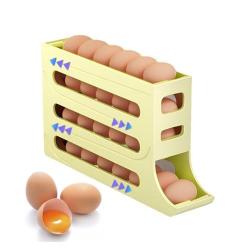 30 Eggs Egg Holder for Fridge,4 Tiers Egg Container,Auto Rolling Fridge Egg Organizer for Refrigerator,Space-Saving Egg Dispenser Holder,Fridge Egg Rack (Yellow, 1pack) - color: Yellow, size: 1pack