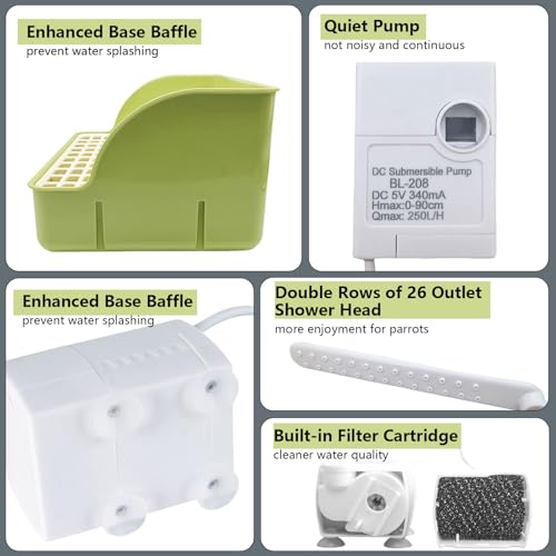 Automatic Parakeet Bird Bath with Pump,Parrot Shower Bathtub (Green) | Circulating Water System Large Bird Fountain Bath Bathing Tub for Budgie Cockatiel Lovebird Conure - color: Green