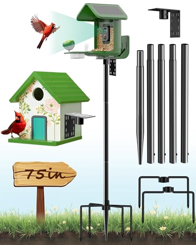 Bird Feeder Pole – 75 Inch Height Bird House Pole with 1-Inch Dia Heavy Duty for Birdfeeders, Feeding Stand with Mount Kit for Outdoor, Slip-Fit Connection, Black - color: Black, size: 75 Inch