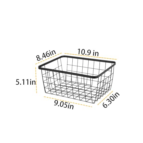 Kitchen Metal Wire Baskets with Handles Food Storage Organizer, Household Refrigerator for Cabinets,Pantry,Bathroom,Black,4 Pack - color: Black, size: 4 Pack New Small