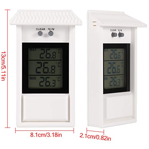 Min Max Greenhouse Thermometer, Wall Mounted Digital High Low Temperatures | Hole Hook, Greenhouse Thermometer Accessories for Garden Greenhouse, White - color: White