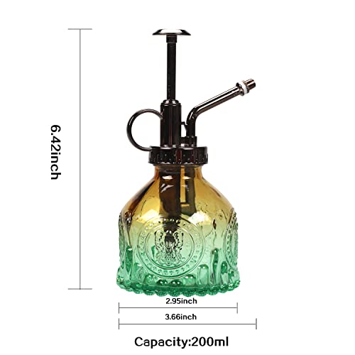 Glass Plant Mister Spray Bottle 200ML Watering Bottle with Top Pump Watering Can for Indoor Outdoor House Plants,Flowers (Brown-Green)