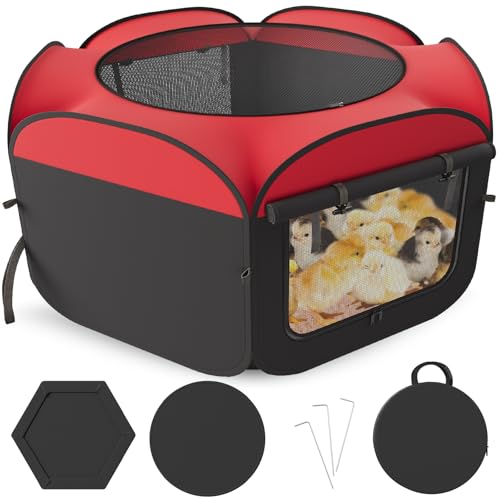 Chicken Brooder with Cover - Dual Door Collapsible Large Brooder Box for Chicks Starter Kit, Sturdy Baby Chicken Coop Chick Enclosure Tent, Chick Brooder Pen for Chick, Duck and Quail - color: Red - Chicken Brooder Playpen