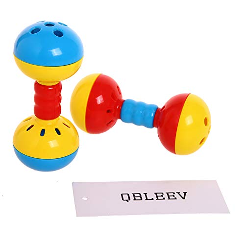 QBLEEV 2 Pack Parakeets Conures Foot Toys, Bird Rattles Bells Play Gym Toy | Durable & soft enrichment barbell thrown ruber ball, activity center cage accessories for indian ringneck african quaker - style: Rattles Bells Foot Bird Toys