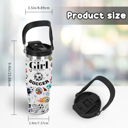 Soccer Gift for Women & Girls - 30oz Insulated Stainless Steel Tumbler with Handle, Cute Leak-Proof Water Bottle for Players, Fans - Great for Games, Practice, Christmas & Birthdays - color: Soccer1