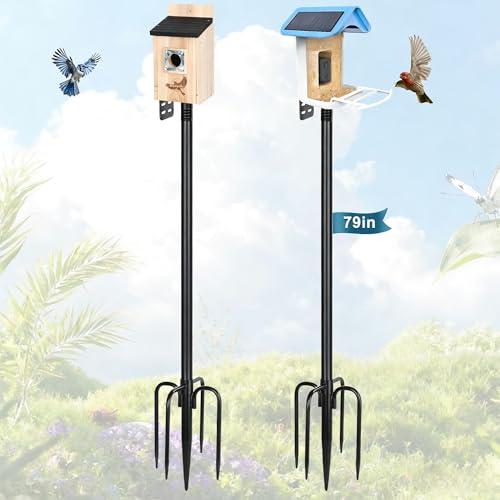 Gtongoko Smart Bird Feeder Pole 1-Inch Dia 2 Pack 79 Inch Bluebird House Pole for Outdoors Weather Station Heavy Duty Metal Mounting Kit Adjustable Bird Feeder Stand Black - color: 79 Inch 2PC