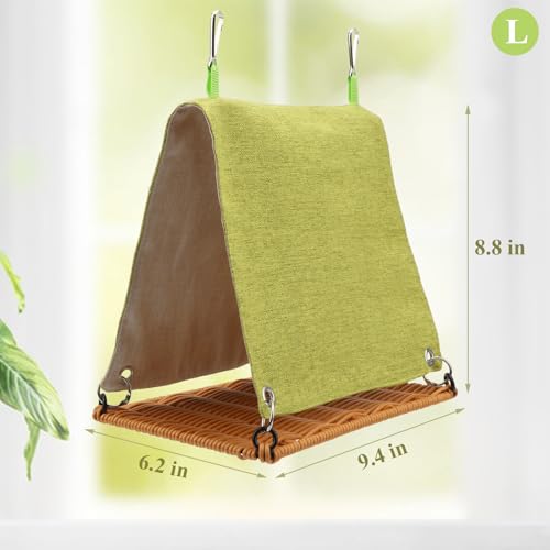 Hypeety Bird Nest Tent Cozy Hanging Snuggle Bed Hut for Cage, Green, L | Warm bed, washable, with hanging hooks, bird cage accessories, soft canvas, for cockatiel/lovebird/conure/budgie, green, L - color: Green, size: L