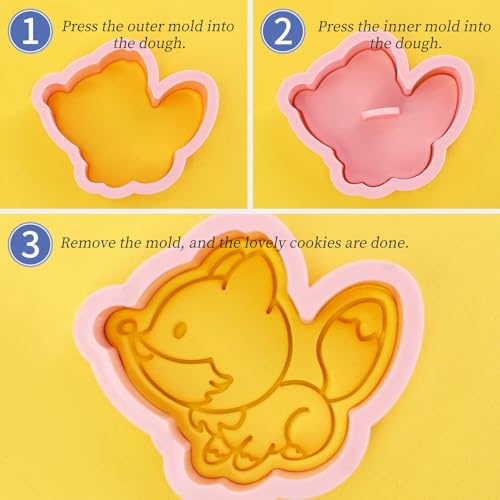 Woodland Animal Cookie Cutters 8 Pcs Deer Fox Squirrel Owl Cookie Molds | 3D Embossing Bear Rabbit Peacock Cookie Stamps, Great for Family Handmade Baking - color: Animal B