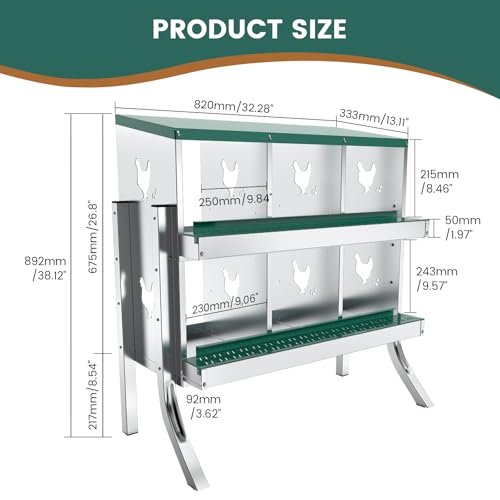 6 Compartment Chicken Nesting Box with Elevated Metal Legs Heavy | Protect Eggs Under Lid; Support Poultry Nesting; Slide Tray For Cleaning; Improve Nest Cleanliness; Metal Poultry Nest Box - color: Green&Silver