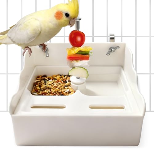 No Mess Bird Feeder for Cage, 3 in 1 Parrot Cage Feeder and Food Bowl with Fruit Vegetable Holder, Bird Bath for Cage, Perfect for Small and Medium Parrots, Conures, Parakeet