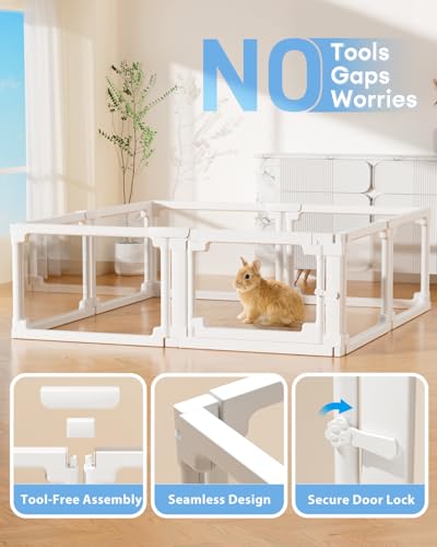 BUCATSTATE Acrylic Guinea Pig Cages 15.8"H, 7.8 sq ft Large Guinea Pig Playpen, Tool-Free Rabbit Cage Indoor, Small Animal Playpen with Door for Bunny, Piggies, Chicks (47"L x 24"W x 16"H, 6 Panels) - style: 6 Panels