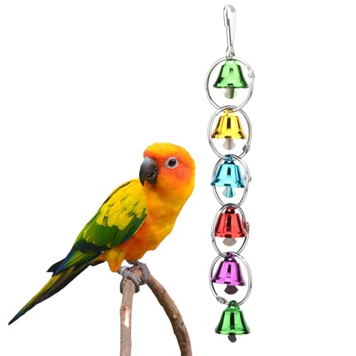 Hypeety Colorful Bird Bell Toys Parakeet Cage Hanging Chew Bells for Parrot | Bright colorful bells, chewable, safe materials, fits most cages, easy to hang, reduces boredom, for small parakeets, 6 bells - color: Hanging Bell C