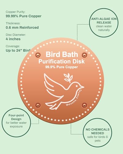 OICEME Bird Bath Purification Disk Pure Copper Outside Winter Solar Power Birdbath Wild Hummingbird Pedestal Fountain Cleaner Outside Humming Feeder Cage Dispenser Heater Garden Deal Lover Women Gift - color: Copper 1 PCS Bird