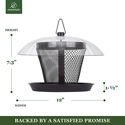 Kingsyard Rain-Resistant Metal Mesh Bird Feeder for Outdoor Hanging | Large Clear Dome, Top-Fill Design, Weather-Resistant Metal, Dual Mesh for Different Seeds, Easy to Clean - color: Black