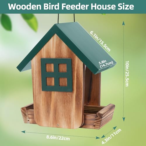 Wooden Hanging Hopper Bird Feeder for Outdoors with Weatherproof Roof Green | Bird House Feeder Attracts Various Wild Birds Cardinals, Bluebirds For Backyard, Yard And Patio Hanging Feeding - color: Green