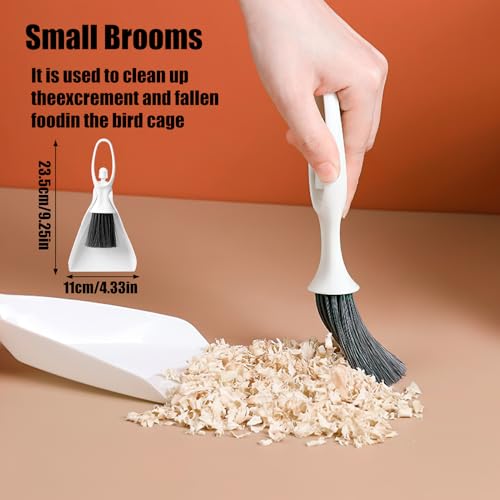 5 Pcs Bird Cage Cleaner Set,Stainless Steel Poop Remover Bird Cage Accessories,Bird Cages Cleaning Brush & Scraper,Cleaning fork & shovel,Mini Dustpan and Broom Set,for Small Animal Cages Clean