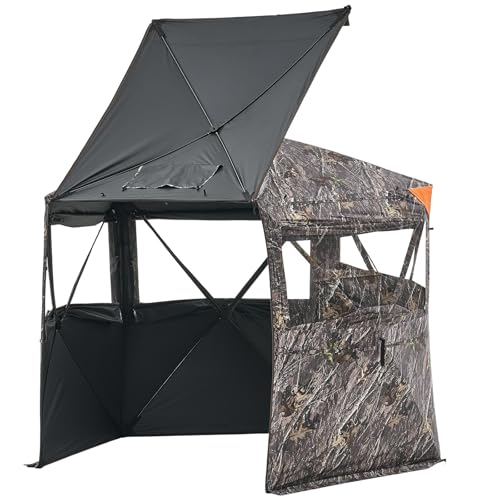 VEVOR Hunting Blind，See Through Ground Blinds with Carrying Bag, 360 Degree Portable Camouflage Tent，Durable Concealed Shelter with Silent Side Door and Window, for Turkey and Deer - size: 6-7 Person (H-79'')