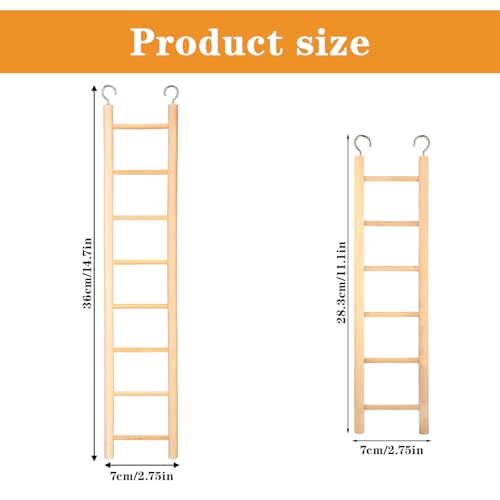 2 Pack Bird Ladder, Wooden Bird Cage Ladder Birds Cage Accessories for Parakeets, Parrots, Cockatoo & Lovebirds (6 Step & 8 Step)