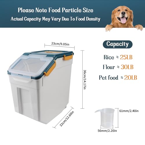 Large Flour Storage Container Bin 25lb, 4Pack Airtight Rice Storage Containers with Wheels Seal Locking Lid, BPA Free with Measuring Cup&Scoop for Flour, Rice, Grain(Blue) - color: Blue 4Pack 25Lb