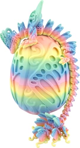 3D Printed Articulated Pastel Rainbow Butterfly Dragon, Home/Office/Desktop Decor, Flexible Sensory Toy, Unique Gift, Insect Lover Gift. (9.5 Inch Dragon with Butterfly Egg) - style: 9.5 Inch Dragon with Butterfly Egg