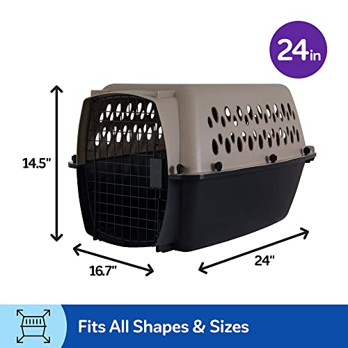 Petmate Vari Dog Kennel Portable Carriers & Crates for Smaller Dogs or Puppies and Pets 10 to 20 lbs, Airline-Friendly Plastic Pet Carrier Home and Travel, 24" Long, Taupe & Black, 24” x 16.7” x 14.5” | Airline friendly pet carrier, durable plastic shell,