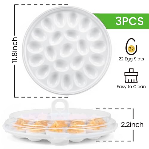 HANSGO Deviled Egg Containers with Lid, 3 PCS Deviled Egg Platter Carrier | Deviled Egg Trays with 66 Slots for Party, Home Kitchen, Easter, Thanksgiving and Other Festival, White - color: 3PCS White