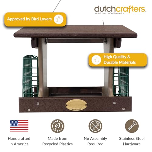 DutchCrafters Poly Hopper Bird Feeder with Suet Holder, Large Bird Feeder for Outdoors Hanging - Amish American Made (Milwaukee Brown & Weatherwood) - color: Milwaukee Brown & Weatherwood