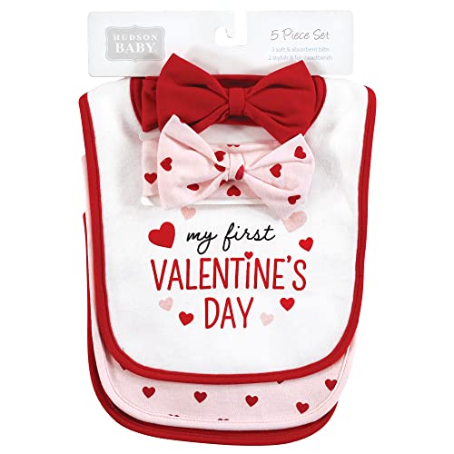Hudson Baby Unisex Baby Cotton Bib and Headband Set - color: Valentine Sweetheart, size: One Size (Pack of 2)