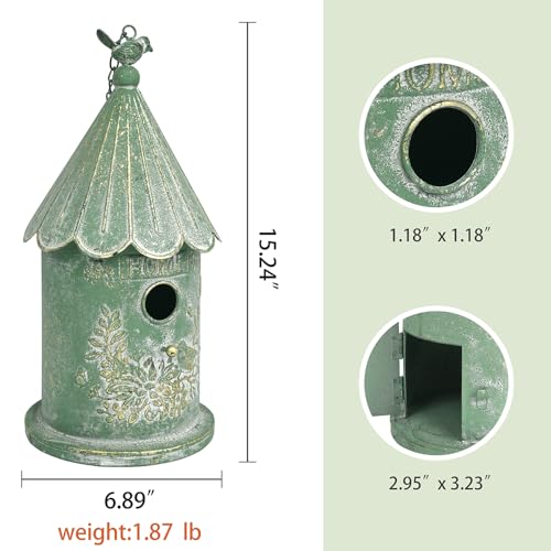 Metal Hanging Birdhouses for Outdoors Bird Houses for Outside Unique Bird Nest for Bluebird Wren Chickadee Sparrow Bird Nest Box for Garden Patio - color: Green