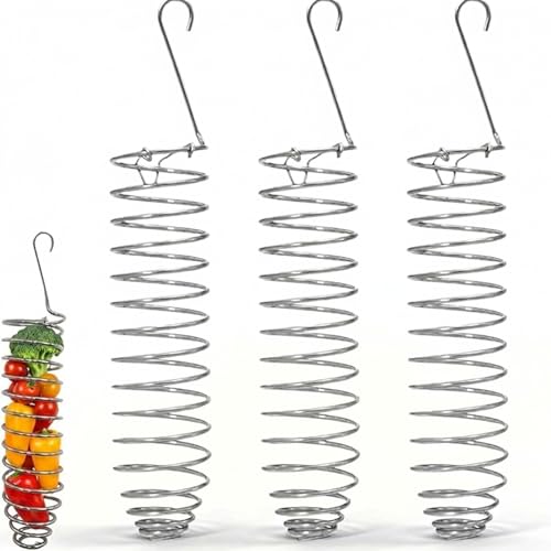 3Pcs Stainless Steel Bird Food Holder Set - Hanging Foraging Basket Cage Accessories, Metal Fruit & Vegetable Feeder for Parrot, Macaw, Cockatoo, Parakeet & Large Birds Cage Toys Gifts