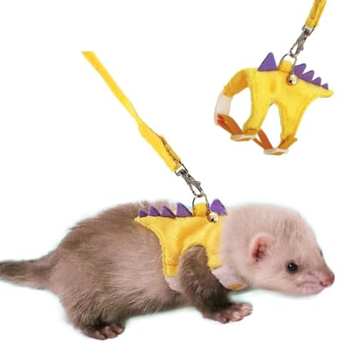 Ferret Harness and Leash Set Small Animals Vest Harness with Safe bell Dinosaur Shaped Walking clothes for Baby Rabbit Guinea pig Teacup Chihuahua Mouse and other small pet (Yellow) - color: Yellow