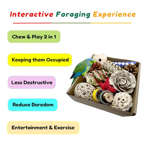 Bird Toys Parrot Toys Natural Bird Foraging Box Foot for Parakeets,Cockatiels,Conures,Love Birds,and Other Small to Medium Birds (Medium) - size: Medium