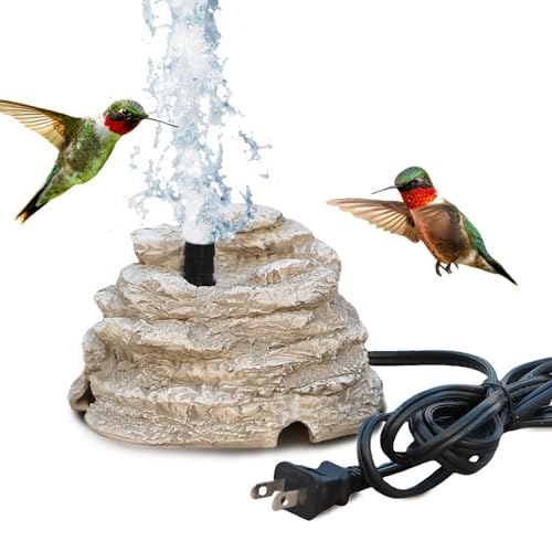 Bird Bath Water Fountain Resin Rock Fountain with 9.8ft Cord Length Water Pump Rock Waterfall for Hummingbird Birdbath Outdoor Decor for Garden Lawn Fish Tank and Aquariums (Grey) - color: Gray