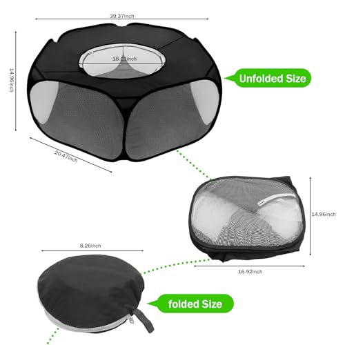 Small Animal Playpens with Top Cover, Foldable Breathable Small Pets Cage Tent Outdoor Indoor Portable Play Pen for Guinea Pig Hedgehog Hamster Cat Rabbit Bunny Puppy Ferret Rat Chicks (Black) - color: Black