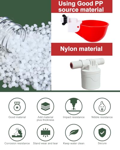 DIY Automatic Chicken Waterer Kit - 4 Chicken Water Cups, Float Valve, Drill Bit, 4 Hose Clamp, Teflon Tape - Universal for Poultry
