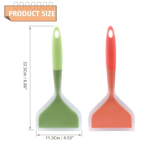 2Pcs Silica Gel Wok Spatula, Orange & Green, Style 2 | Wide Pancakes Spatula, Nonstick Heat-Resistant, Pancake Shovel with Short Handle, For Cooking, Baking and Stir-Fry - color: Orange & Green,Style 2