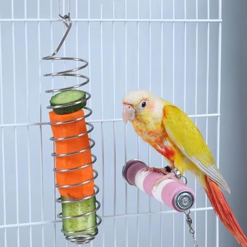2Pcs Bird Foraging Toy, Steel Holder for Bird Cage Accessories Hanging Fruit Vegetable Feeder for Parrot Cage Parakeet - size: Two