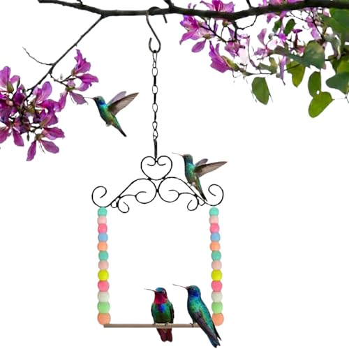 Hummingbird Swing & Perch for Outdoor – Rust-Resistant Metal Bird Perch with Colorful Beads, Easy Hanging Garden Accent Near Feeder, Bird Bath & Hummingbird House (1 PCS) - color: 1 PCS