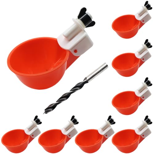 8 Packs Chicken Waterer Cups, Chicken Water Feeder with Drill, Large Poultry Waterers Automatic Waterer for Chickens Coop, Duck, Chicks, Goose, Turkey, Bunny, Bird (Red, 8 Pack)