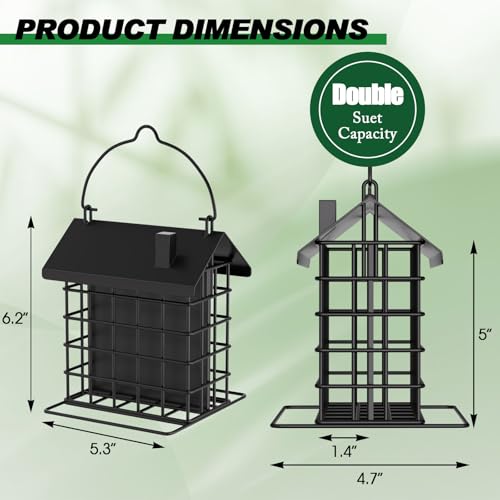 Gbekery All-Metal Double Suet Bird Feeder for Outdoors Hanging, Suet Cake Cage Holder with Weather-Resistant Roof & Perch for Outside Garden, Black - color: Black